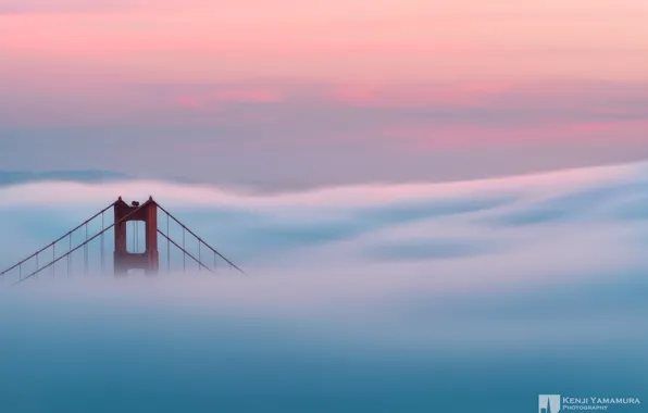 Картинка туман, рассвет, Сан-Франциско, золотые ворота, photographer, Kenji Yamamura