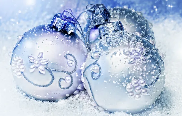 Зима, шарики, снег, игрушки, Новый Год, Рождество, белые, Christmas