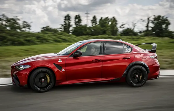 Скорость, Alfa Romeo, трек, сбоку, Giulia, GTAm, 2020, Gran Turismo Alleggerita modificata