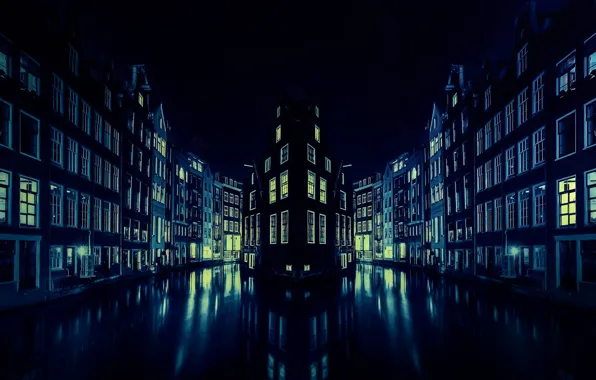 Картинка ночь, город, Amsterdam