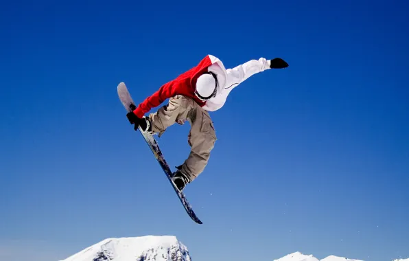 Картинка зима, полет, прыжок, трюк, Сноубордист