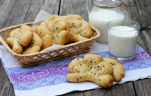 Стакан, молоко, кувшин, выпечка