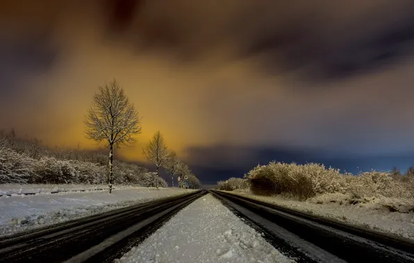 Картинка зима, дорога, ночь