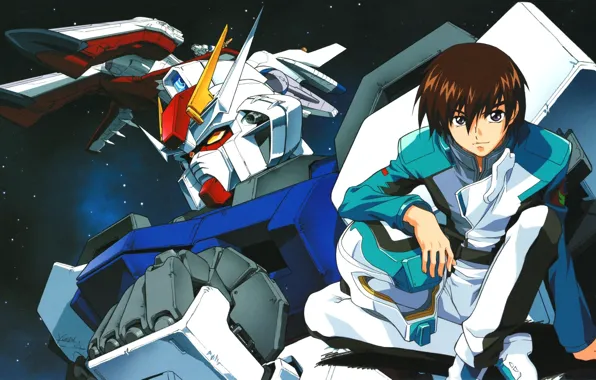 Шлем, форма, парень, звездное небо, gundam seed, боевой робот