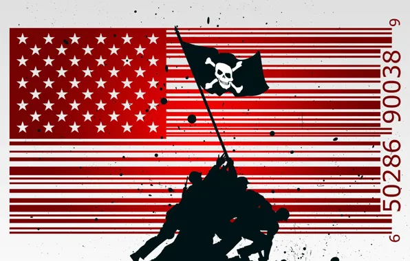 Картинка вектор, флаг, солдаты, США, PIRATE NATION, Веселый роджер