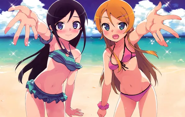 Море, пляж, купальник, девушки, ore no imouto ga konna ni kawaii wake ga nai, kousaka …