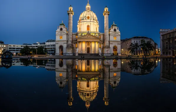 Город, здания, вечер, архитектура, Vienna, Wieden