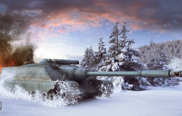 Картинка зима, снег, Франция, танк, танки, France, WoT, Мир танков