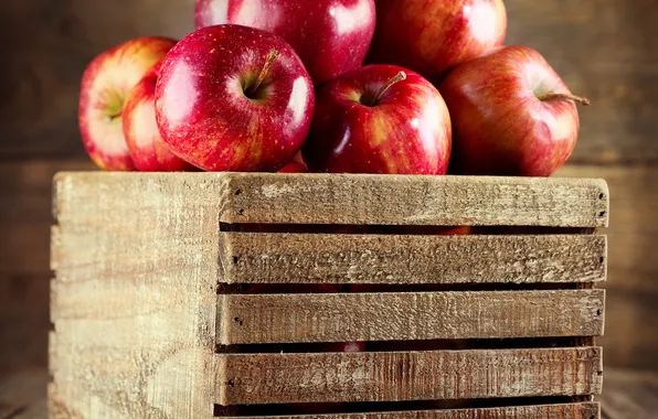 Картинка яблоки, красные, фрукты, ящик