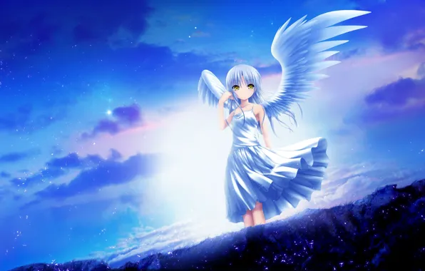 Небо, девушка, крылья, ангел, Kanade Tachibana, Ангельские Ритмы!, Angel Beast!