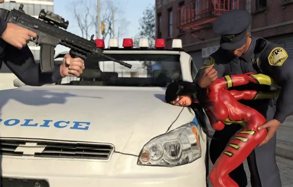 Женщина, полиция, автомобиль, задержание, Spider-Woman gets frisked