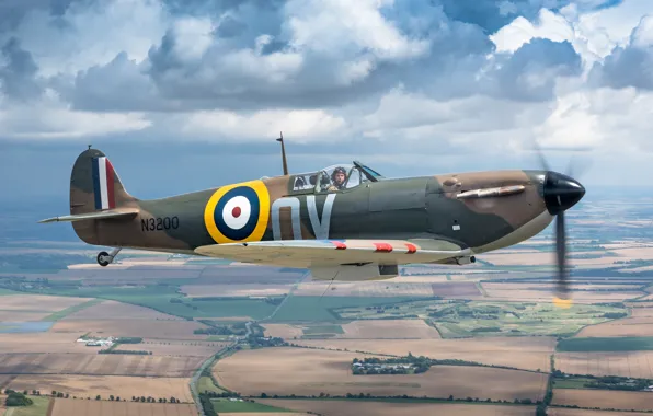 Картинка времён, Второй мировой войны, британский истребитель, Spitfire Mk1a