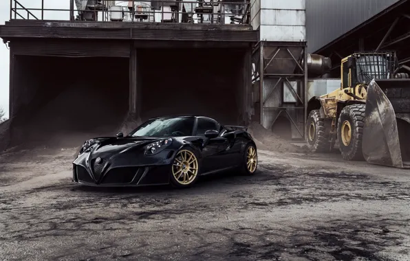 Alfa Romeo, Black, Alfa Romeo 4C, Pogea Racing, Gold Rims, Gold Wheels