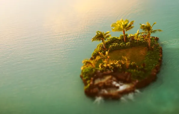 Картинка вода, пальмы, Остров, landscape, tilt-shift