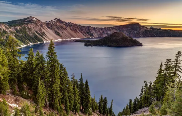 Картинка природа, озеро, остров, кратер, Oregon, national park, Crater lake
