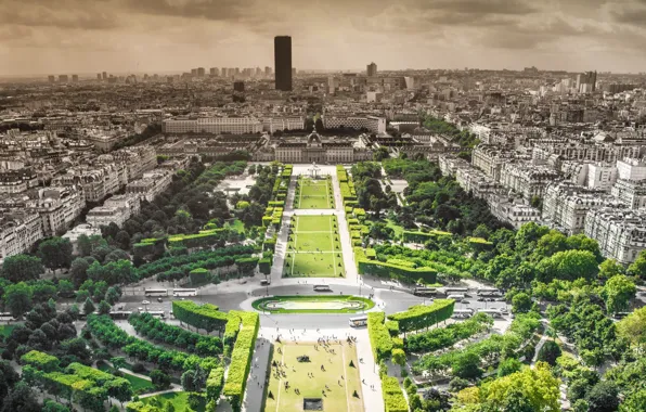 Картинка деревья, парк, Франция, Париж, здания, горизонт, skyline, trees