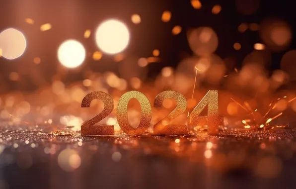Картинка цифры, Новый год, дата, боке, 2024