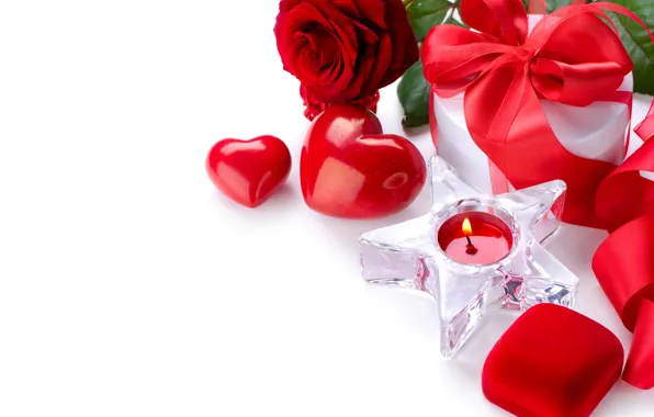 Картинка фото, праздник, сердце, розы, свечи, подарки, бантик, день Святого Валентина