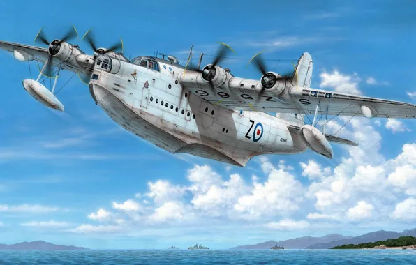 Военный, британский, летающая лодка, самолёт-амфибия, Short Sunderland
