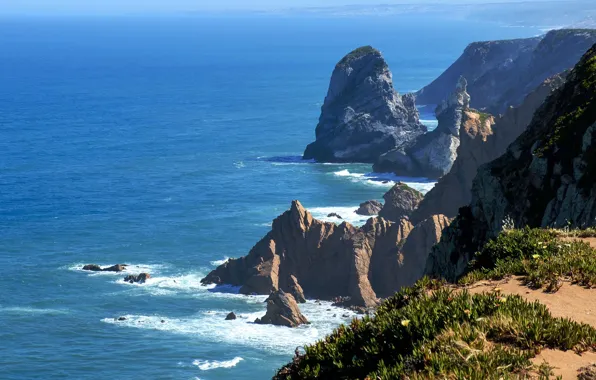 Картинка море, скалы, побережье, Португалия, Adraga