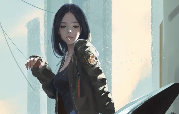 Девушка, girl, азиатка, жест, боке, bokeh, asian, anime girls