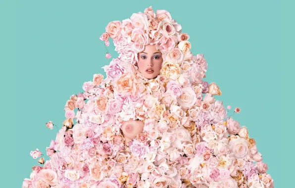 Breast, flowers, roses, boob, tit, exposed, Estella Warren, Cacharel