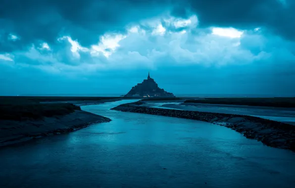 Море, облака, замок, sea, clouds, blue sky, castle, beautiful landscape