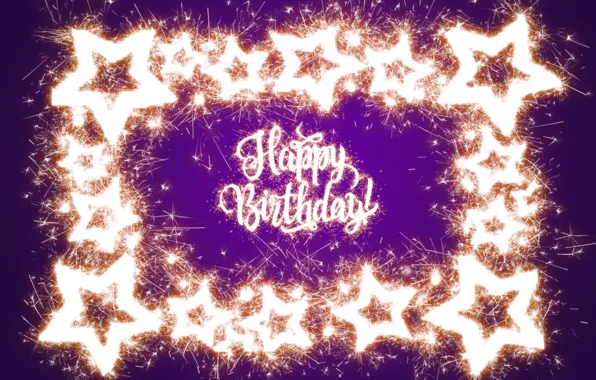Звезды, салют, Happy Birthday, stars, fireworks, purple, sparkle, День Рождения