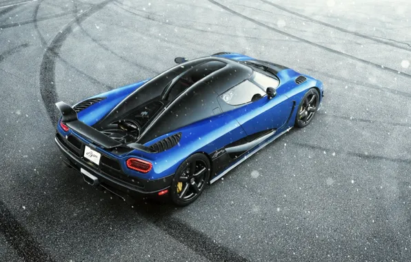 Koenigsegg, Blue, Snow, Agera, View, Supercar, Rear, Top