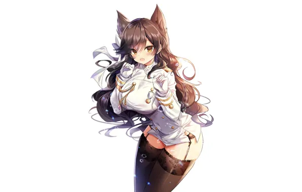 Girl, sexy, thighhighs, long hair, dress, brown hair, anime, beautiful