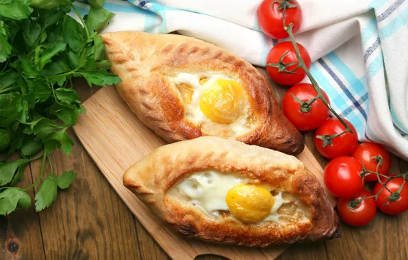 Зелень, яйцо, помидоры, хачапури
