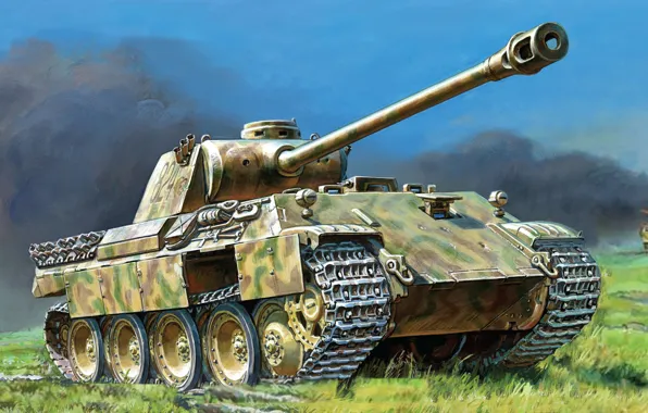 Обои рисунок, арт, Пантера, танк, ВОВ, немецкий, средний, Pz.Kpfw. V  Panther на телефон и рабочий стол, раздел оружие, разрешение 4494x2724 -  скачать