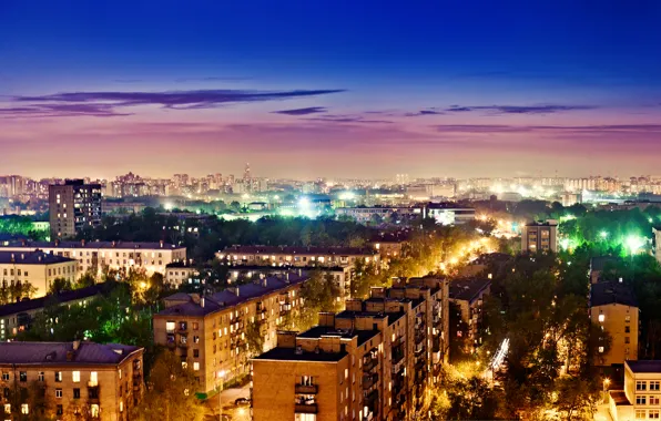Небо, ночь, city, здания, Москва, Россия, Russia, sky