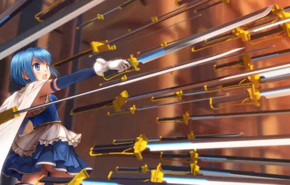 Картинка девушка, плащ, клинок