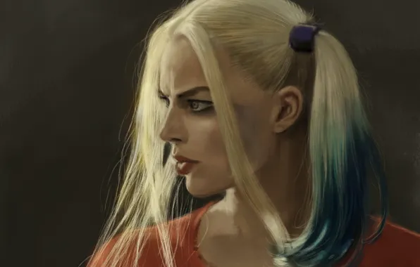 Картинка девушка, рисунок, арт, блондинка, косички, персонаж, Харли Квинн, Harley Quinn