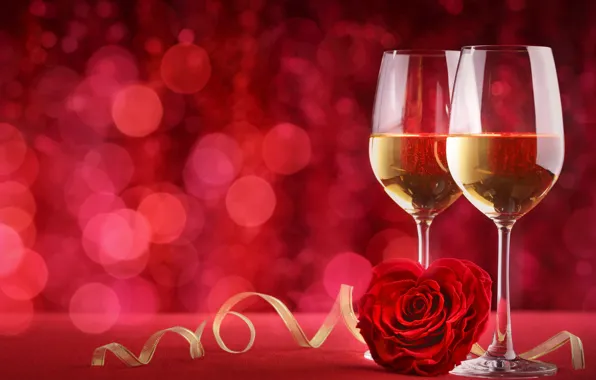 Картинка бокалы, red, love, background, romantic, bokeh, valentine's day, roses