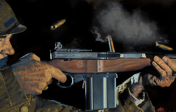 Картинка оружие, арт, солдат, винтовка, гильзы, автоматическая, Браунинг M1918