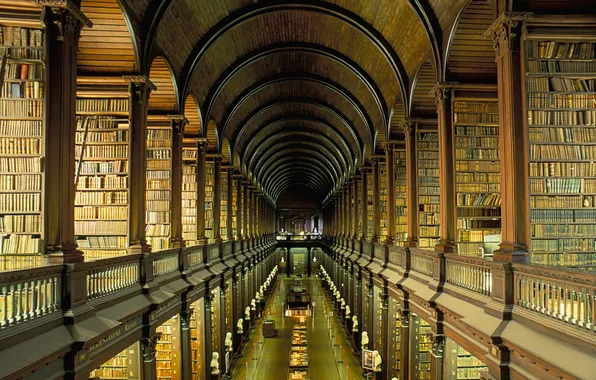 Картинка Ireland, architecture, books, Dublin, College, library, trinity college library, shelves