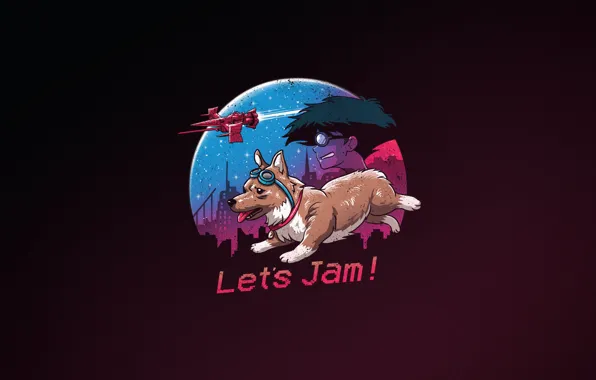 Минимализм, Фон, Арт, Welsh Corgi, by Vincenttrinidad, Vincenttrinidad, Let’s Jam, by Vincent Trinidad