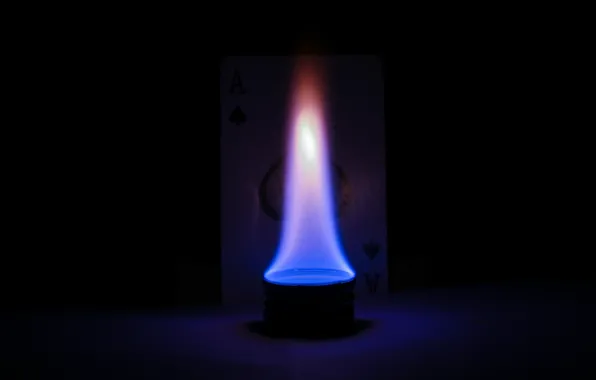 Flame, ace, dark background, spade, blue flames, spade ace