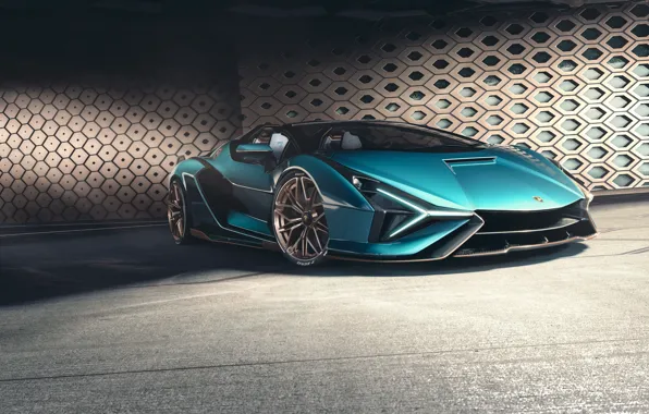 Картинка Lamborghini, supercar, blue, hybrid, nice, wonderful, headlights, Sian