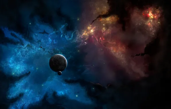Dark, space, nebula, art, planet