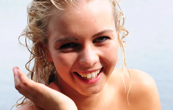 Girl, green eyes, long hair, smile, beautiful, pretty, lips, face