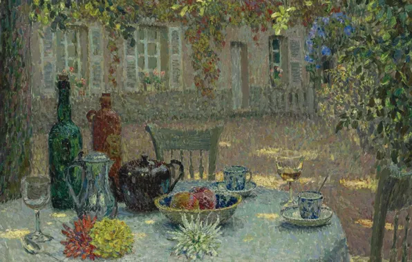 Картина, жанровая, Henri Le Sedaner, Анри Ле Сиданэ, Стол с Георгинами