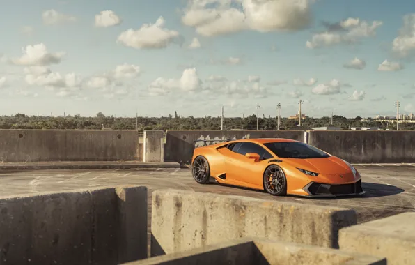 Lamborghini, Orange, Parking, VAG, Huracan