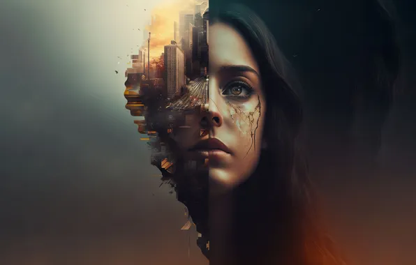 Лицо, композиция, digital art, цифровое искусство, женский портрет, ИИ арт, Stability AI, Нейросети