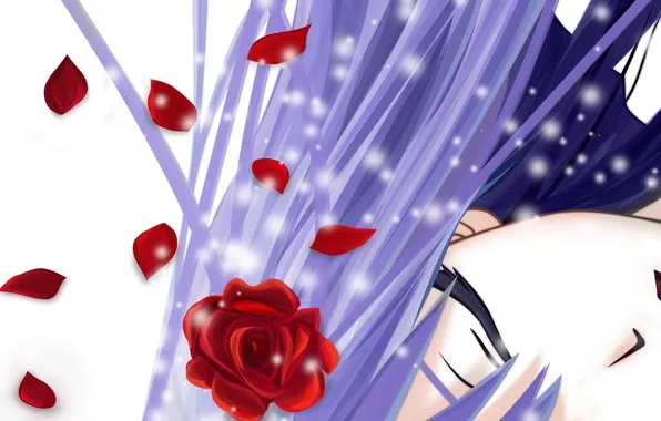 Картинка девушка, лицо, роза, лепестки, арт, Vampire Knight, shizuka sama