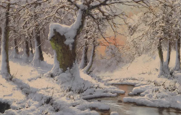 Laszlo Neogrady, Hungarian painter, Ласло Неогради, венгерский живописец, oil on canvas, Зимний снежный пейзаж с …