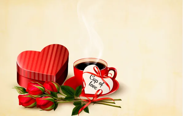 Цветы, праздник, розы, сердечки, день святого Валентина