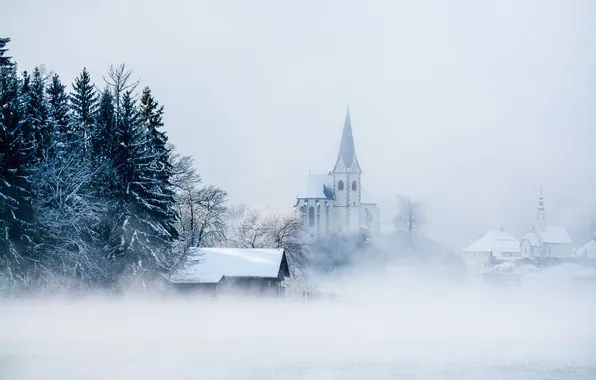 Картинка austria, snow, fog, carinthia, maria wörth